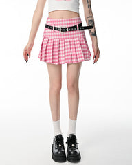 Preppy Aestheic Plaid Pleated Skirt in Pink