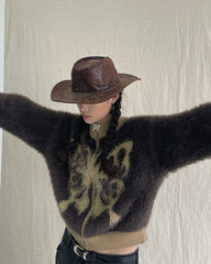 Butterfly Print Fuzzy Bomber