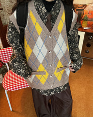 Argyle Button Up Grandpa Knit Vest