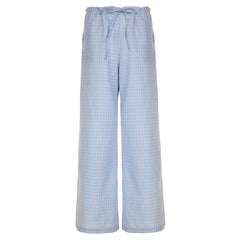 Baby Blue Gingham Wide-Leg Pants