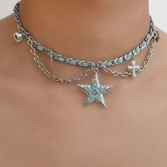 Blue Star Choker Necklace
