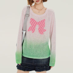 Bowknot Gradient Knit Pullover