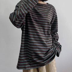Brown & Blue Striped Long Sleeve T-Shirt