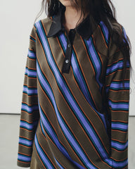 Brown Blue Stripe Rugby Polo