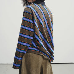 Brown Blue Stripe Rugby Polo