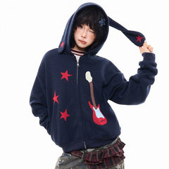 Bunny Ears Hoodie with Guitar Patch