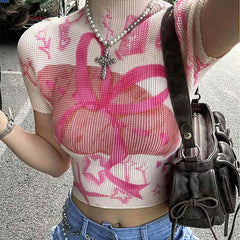 Y2K Cutecore Croissant Bow Top