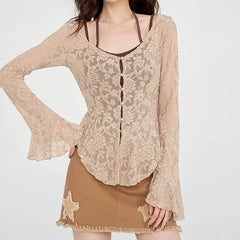 Fairycore Lace Flare Sleeve Top