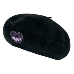 Cotton Candy Fluffy Beret with Heart Patch