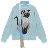 Fluffy Siamese Cat Print Jumper