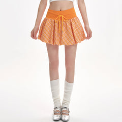 Orange Checkered Bubble Skirt