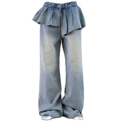 Peplum Waist Denim Wide Leg Jeans