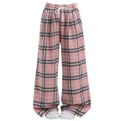 Pink Plaid Wide Leg Pants