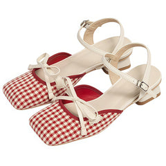 Preppy Gingham Bow Sandals