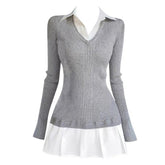 Preppy Style Pleated Knit Dress