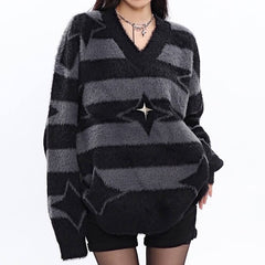 Star Girl Fuzzy Striped Sweater
