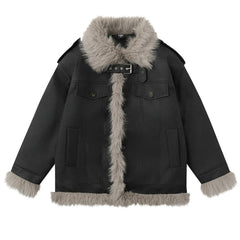 Y2K Fur Trim Aviator Jacket