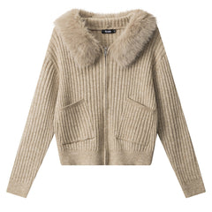 Y2K Style Fur Trim Zip Hoodie