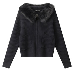 Y2K Style Fur Trim Zip Hoodie