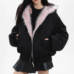 Y2K Fur-Lined Zip-Up Jacket