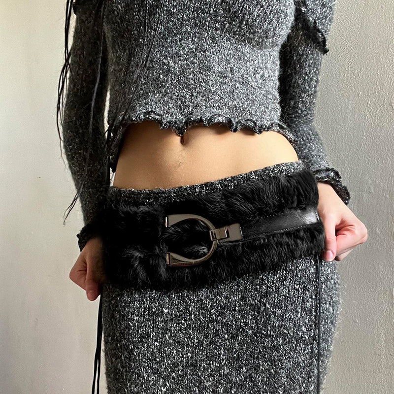 2000s Faux Fur Leather Belt