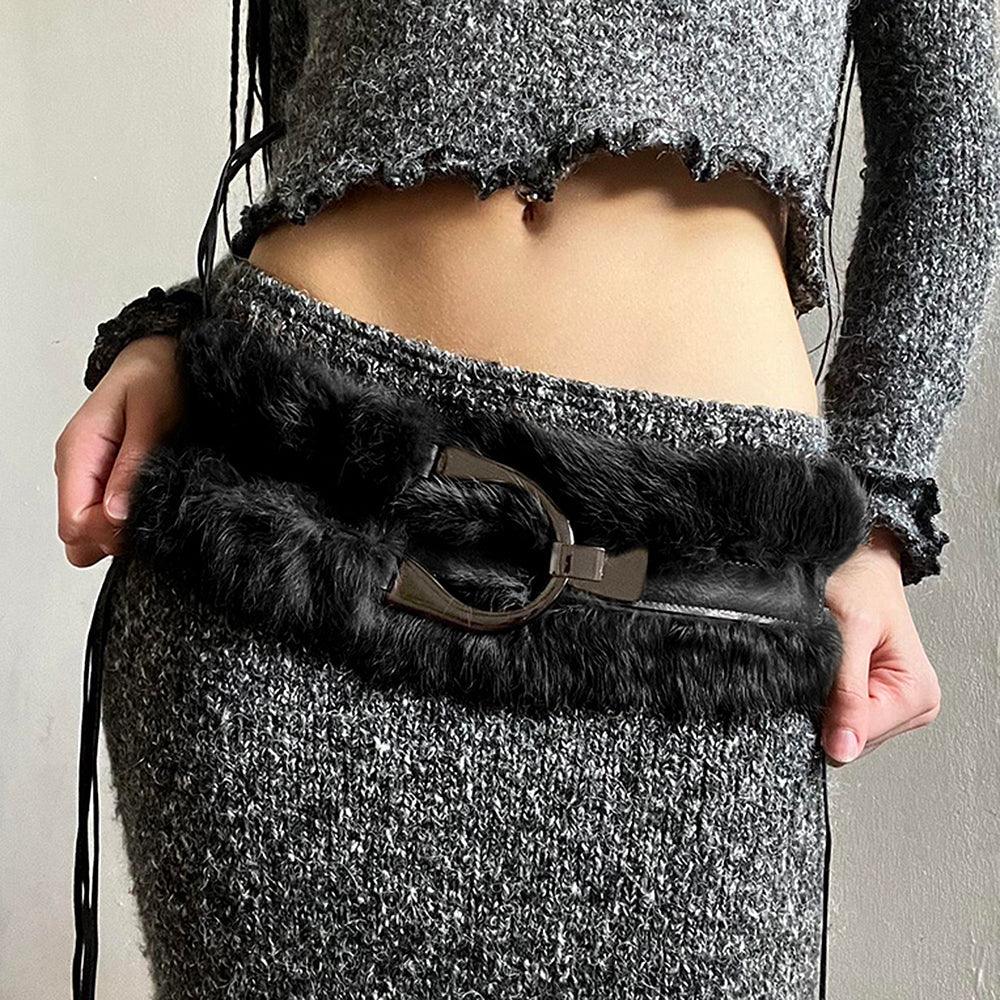2000s Faux Fur Leather Belt