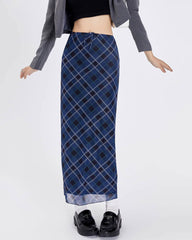 Best In Class Plaid Maxi Skirt in Blue