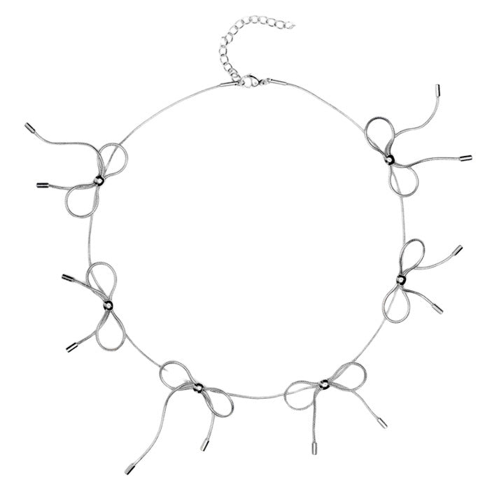 Coquette Aesthetic Silver Bows Choker