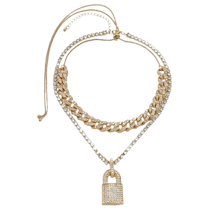Y2K Rhinestone Lock Necklace