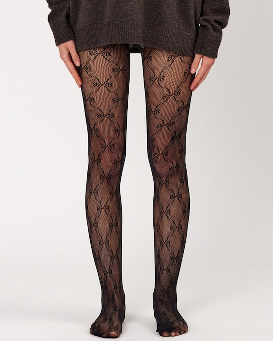 Bow Pattern Fishnet Tights