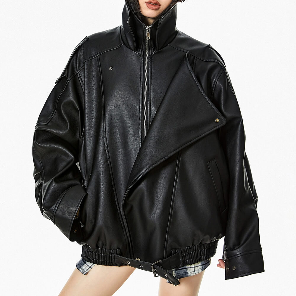 Model Off Duty Buckle Leather Jacket
