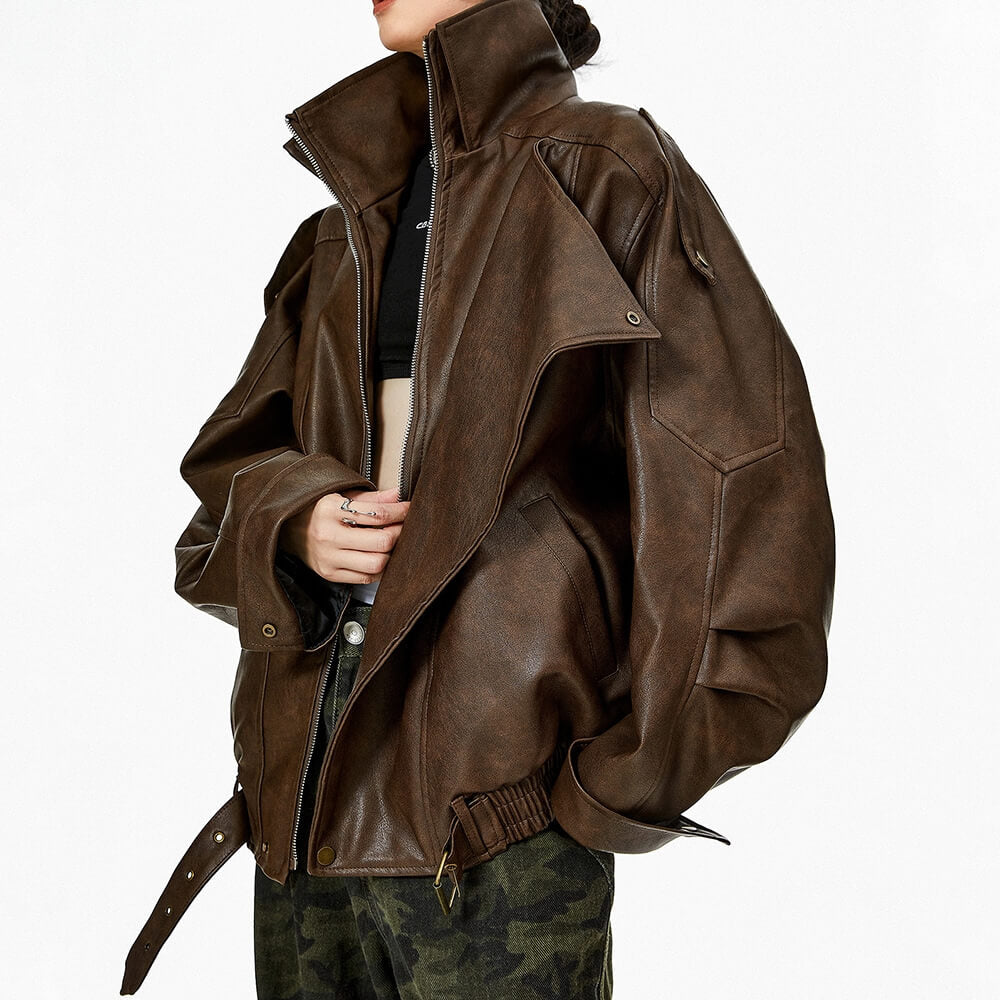 Model Off Duty Buckle Leather Jacket