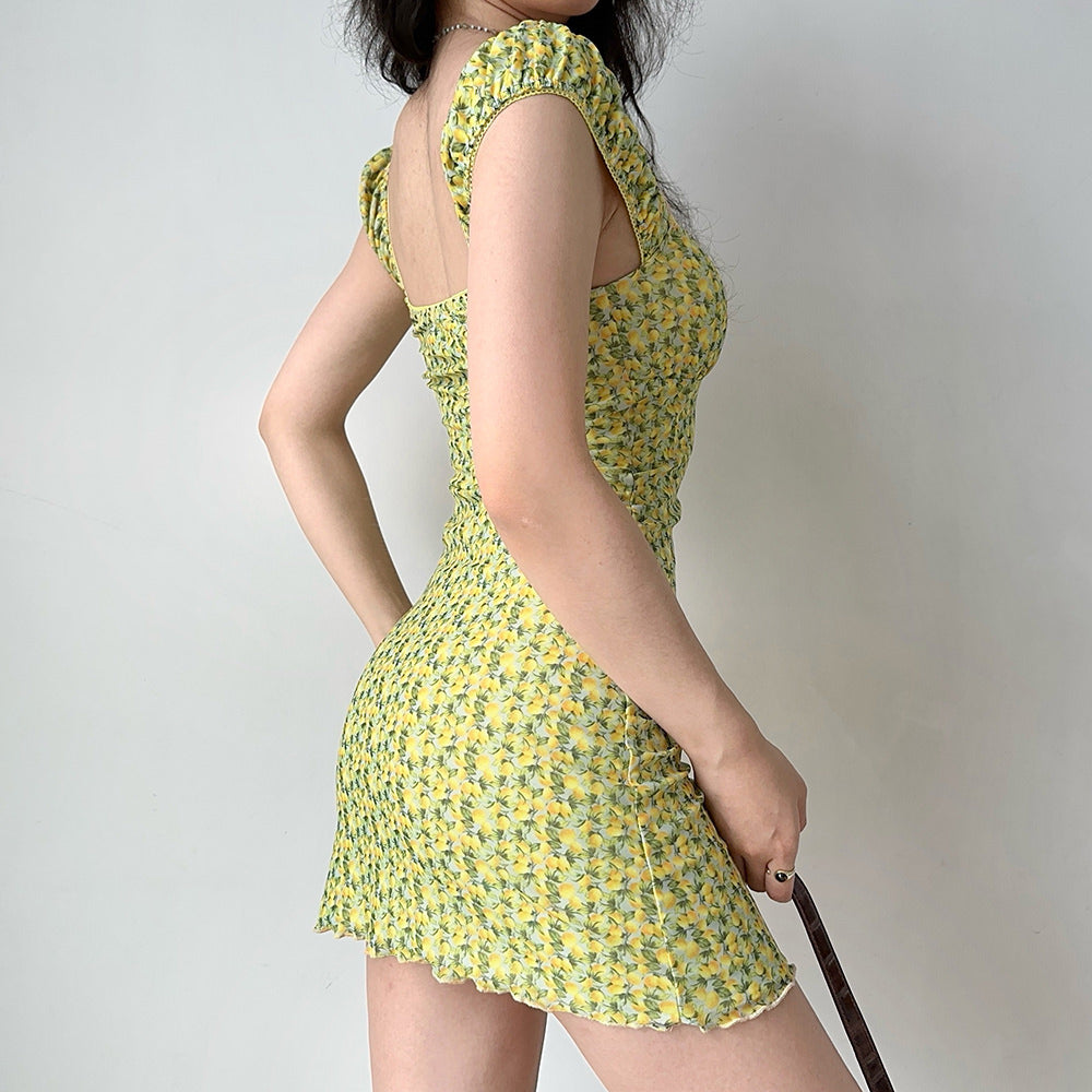 Amalfi Lemon Ruched Mini Dress