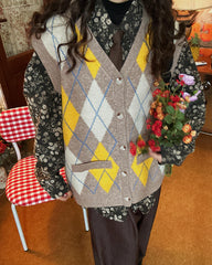 Argyle Button Up Grandpa Knit Vest