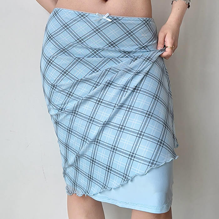 Baby Blue Plaid Midi Skirt