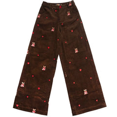 Bear Embroidery Cord Pants