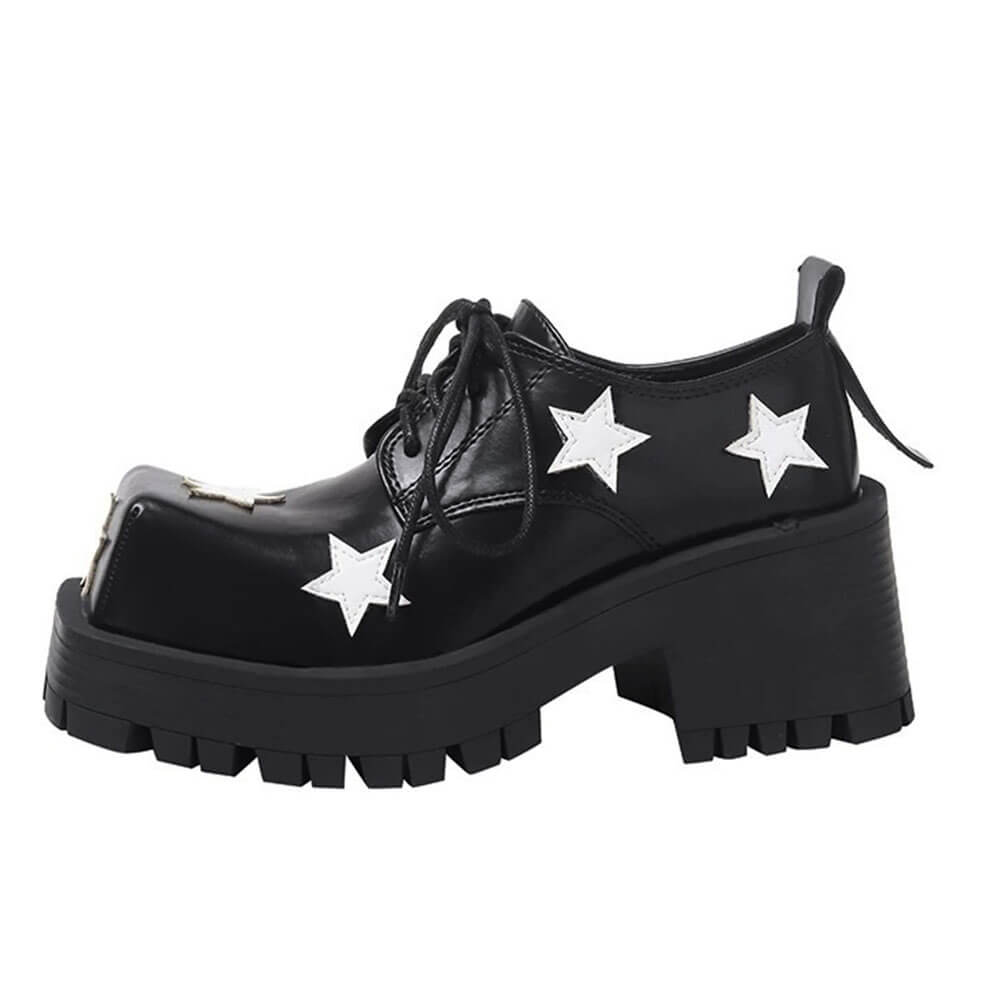 Black & White Star Platform Oxfords