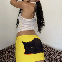 Black Cat Y2K Mini Skirt