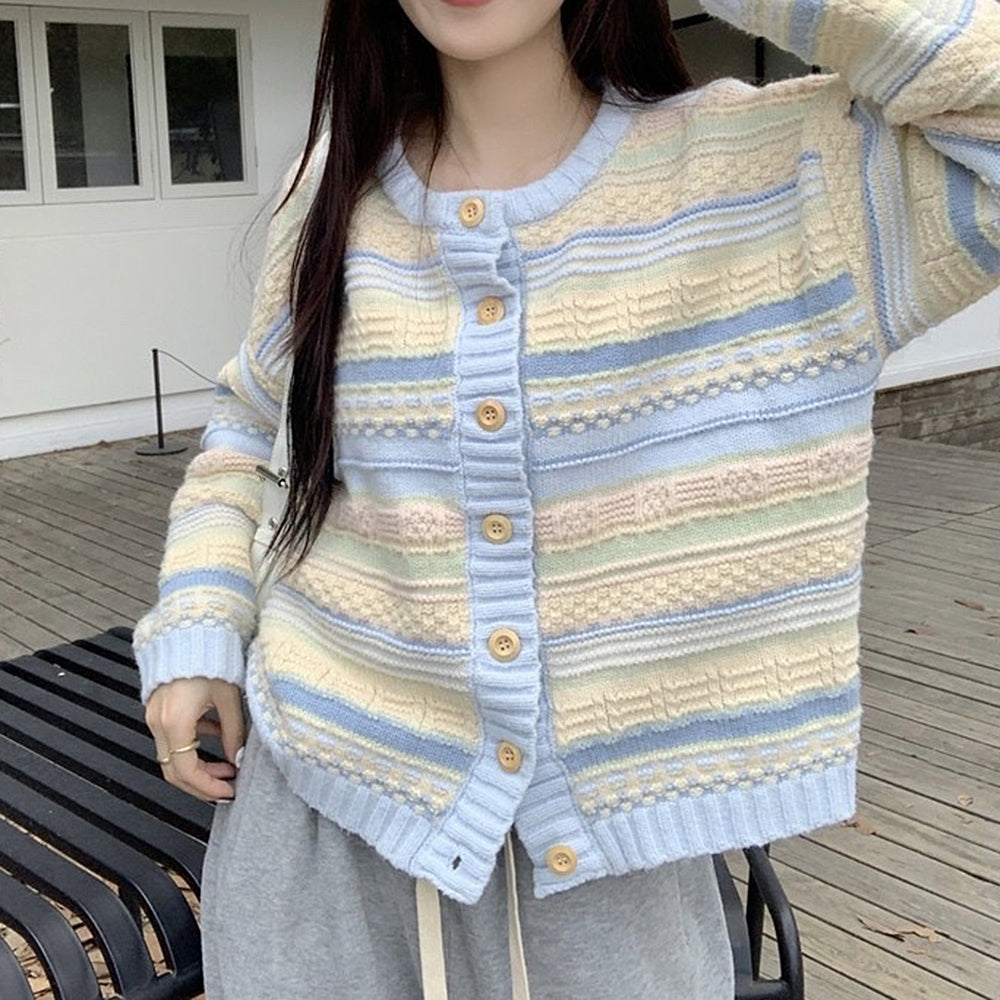 Blue & Yellow Pastel Striped Cardigan