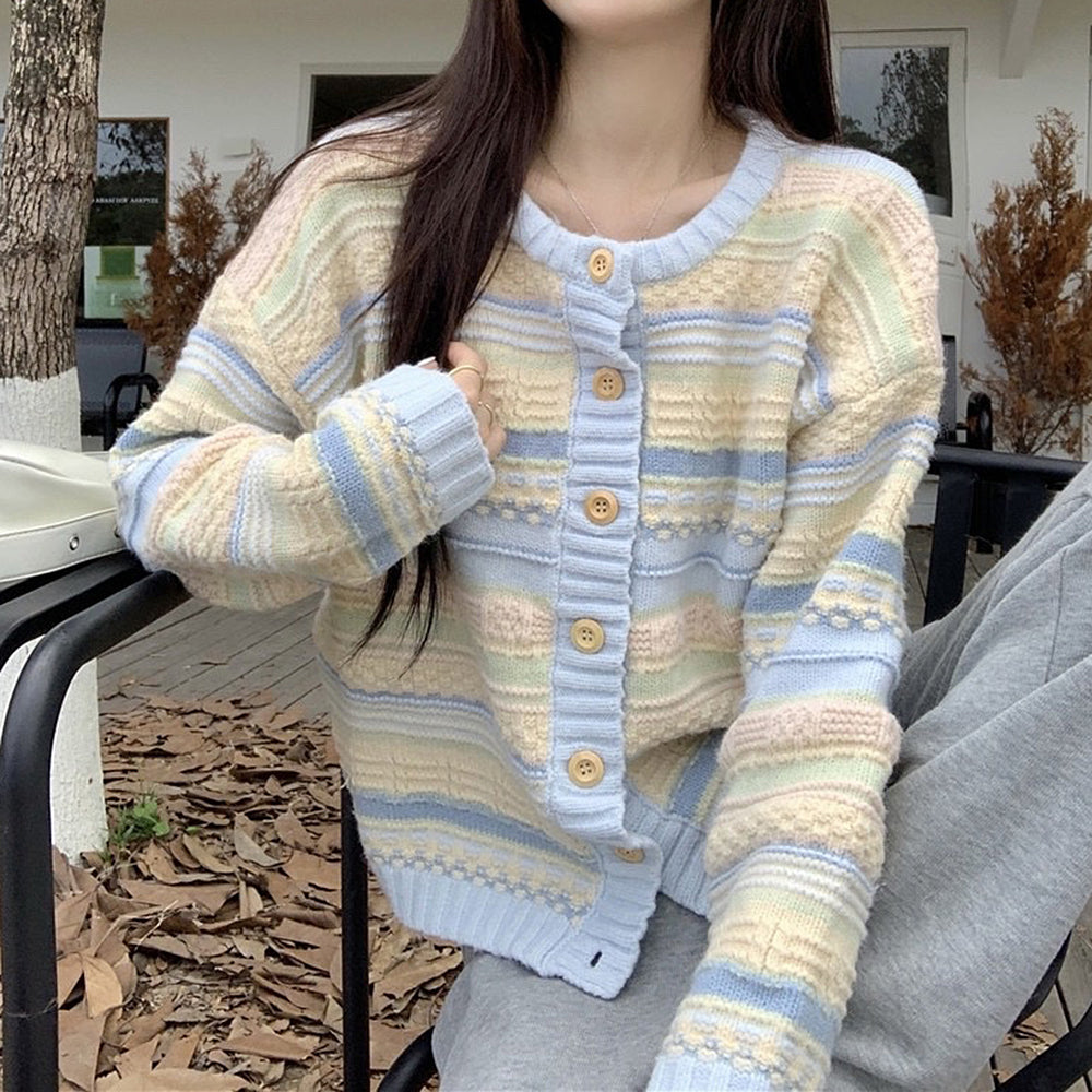 Blue & Yellow Pastel Striped Cardigan