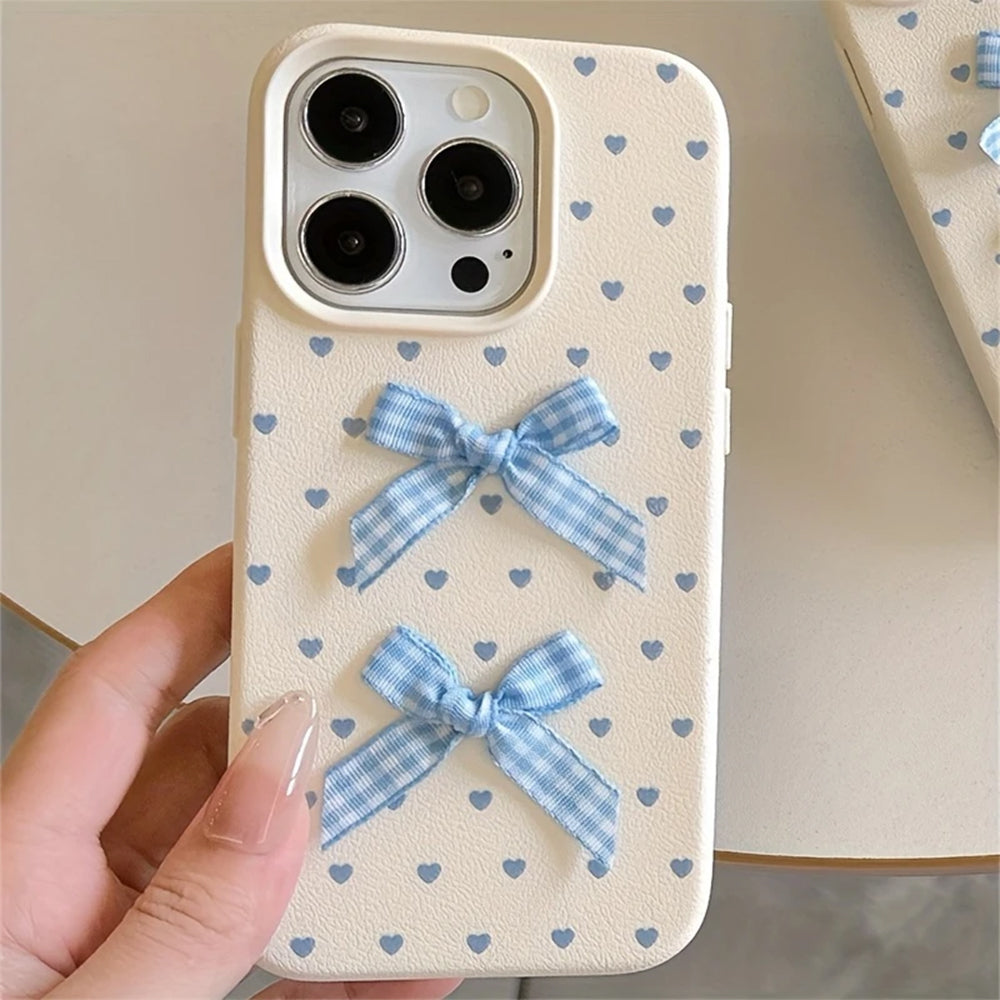 Blue Bows & Heart Dots iPhone Case