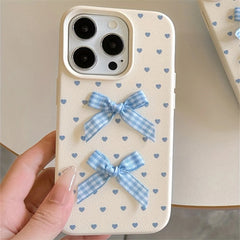 Blue Bows & Heart Dots iPhone Case