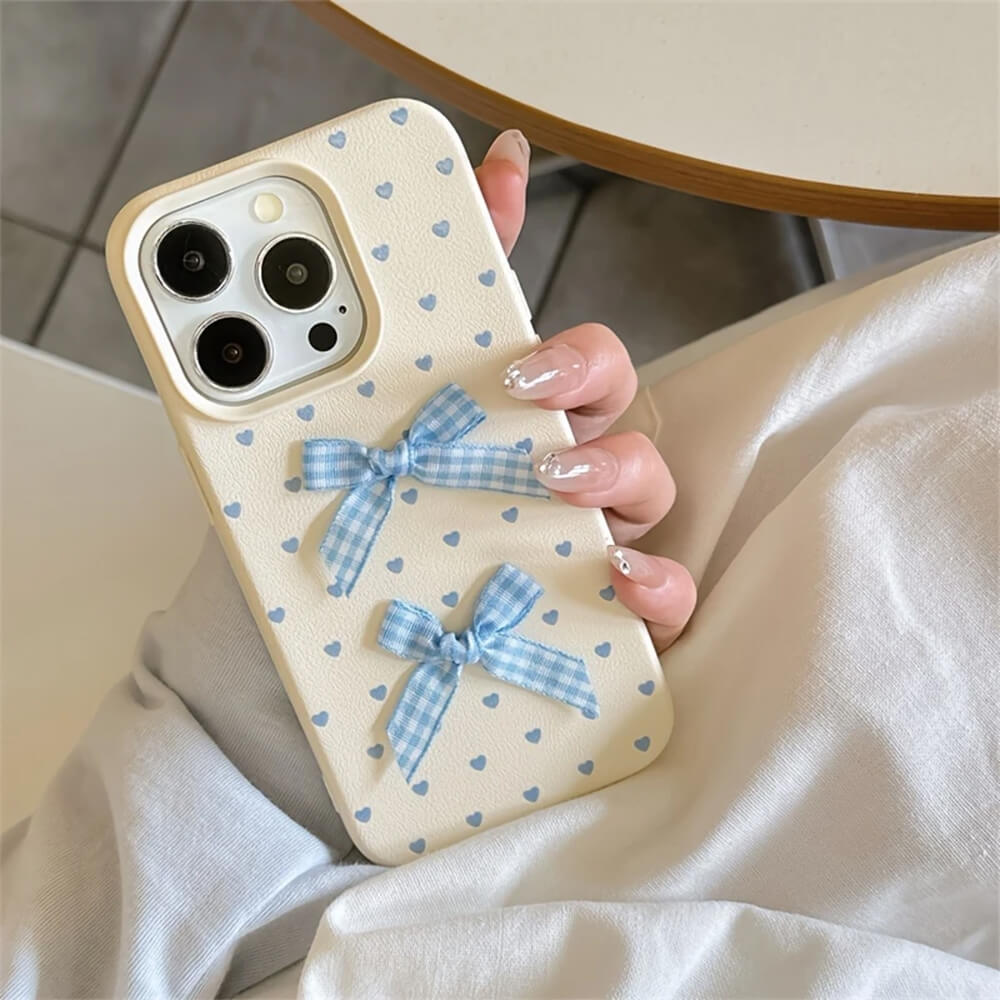 Blue Bows & Heart Dots iPhone Case
