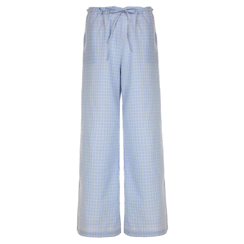 Baby Blue Gingham Wide-Leg Pants