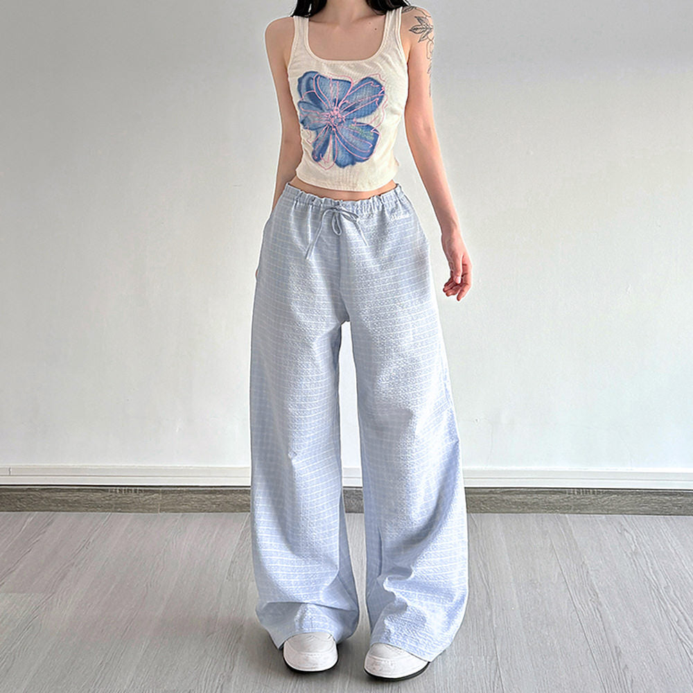 Baby Blue Gingham Wide-Leg Pants