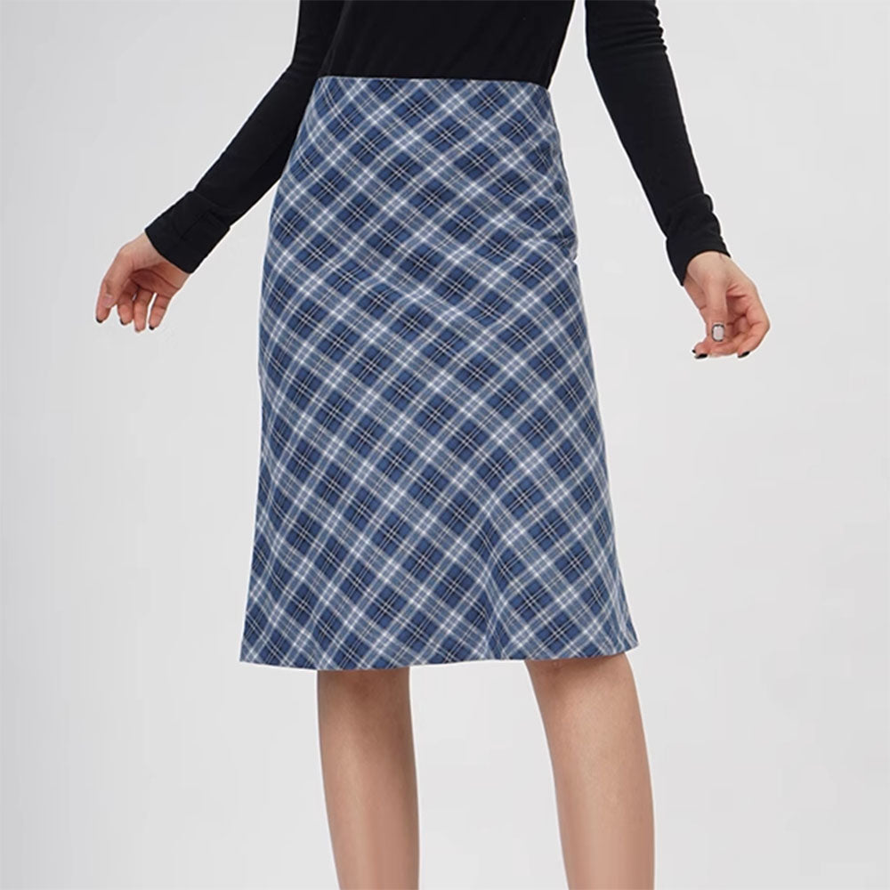 Worry Less Blue Plaid Midi Skirt