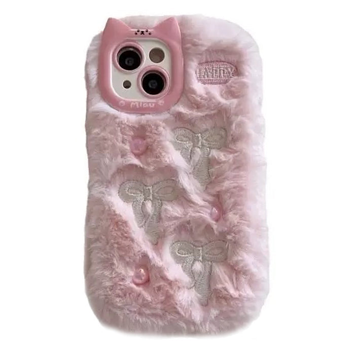 Bow Embroidery Fluffy iPhone Case