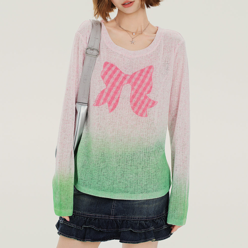 Bowknot Gradient Knit Pullover