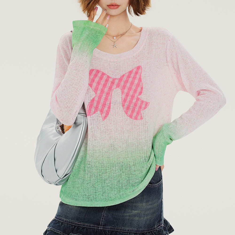 Bowknot Gradient Knit Pullover