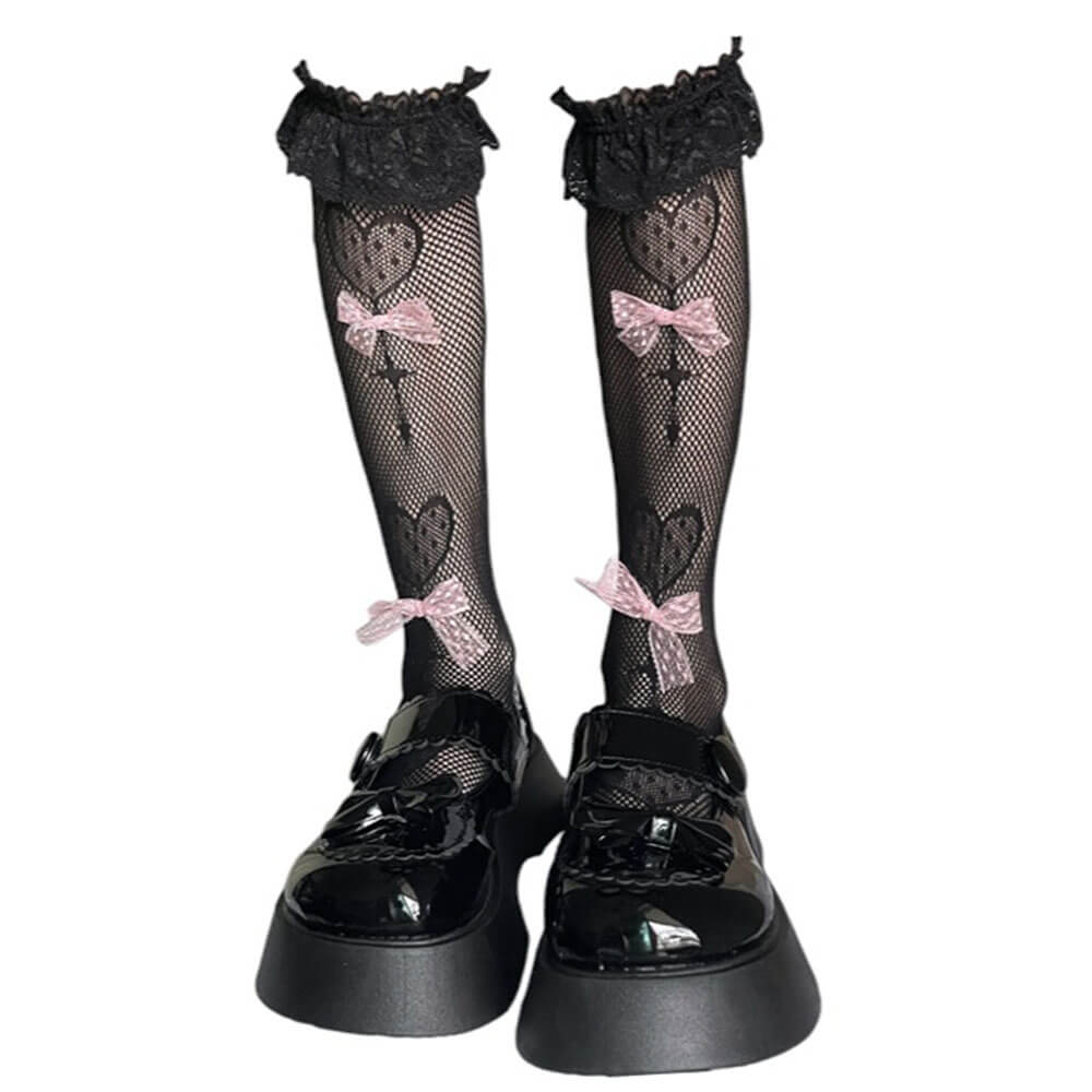 Bows Fishnet Knee Socks